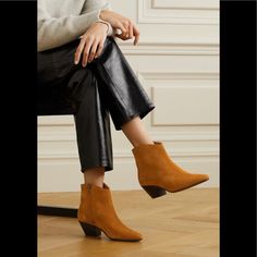 Heel Measures Approximately 50mm/ 2 Inches Brown Suede (Calf) Zip Fastening Along Side Designer Color: Cognac Marant Shoes, Isabel Marant Shoes, Chloe Shoulder Bag, Cuban Heels, Shoes Boots Ankle, Brown Ankle Boots, Suede Ankle Boots, Brown Suede, Shoes Heels Boots