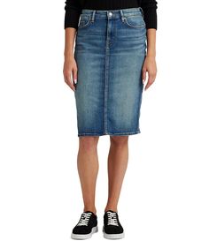 Lauren Ralph Lauren Sunset Indigo Wash Stretch Denim Mid Rise Pencil Skirt | Dillard's Pencil Silhouette, Ralph Lauren Style, Denim Pencil Skirt, Ralph Lauren Denim, Dillard's, Lauren Ralph Lauren, Stretch Denim, Mid Rise, Pencil Skirt