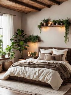 Bedroom With Window Behind Bed, Modern Rustic Bedroom Ideas, Color Schemes For Bedrooms, Window Behind Bed, Modern Rustic Bedroom, Bedroom Color Palette, Light Wood Flooring, Modern Rustic Bedrooms