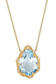 LOGAN HOLLOWELL-Queen Sprinkled Diamond Water Drop Aquamarine Necklace-YELLOW GOLD Logan Hollowell, Gold Outfit, Aquamarine Necklace, Discount Jewelry, Summer Blue, Fine Jewels, Sea Blue, Inner Strength, Water Drops