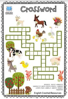 a crossword puzzle with farm animals and other things to see on it's page