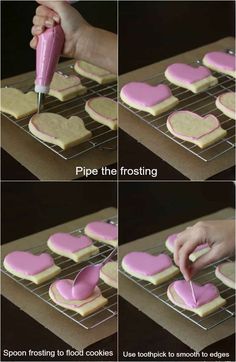 how to make heart shaped sugar cookies with icing and piping on the cookie sheet