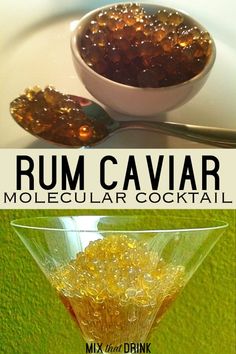 an image of rum caviar cocktail in a martini glass with the recipe below