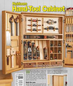 the woodworking magazine features an open cabinet with tools in it and instructions on how to use them