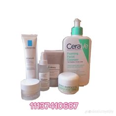 several different types of skin care products on a white background with the words cerave above it