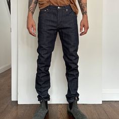 A.P.C Hand Picks The Best Japanese Selvedge Denim For Its Jeans. This Dry Pair Is Designed To Be Worn In - We'd Suggest Not Washing Them For A While So They Break In Nicely. The Unfussy, Classic Detailing And Easy-To-Wear Skinny Fit Make Them A Casual Cornerstone. Never Worn :) Indigo Denim Size: 32 Fit: - Men's Fit But Unisex Style. - Mid-Rise. - Rigid Japanese Denim Canvas (Non-Stretch). - Fitted Leg. - Button Fly. - Caramel Topstitching. Composition & Material - 100% Cotton. - Japanese Materi Apc Jeans, Japanese Selvedge Denim, Selvedge Denim Jeans, Indigo Denim, Japanese Denim, Selvedge Denim, Raw Denim, Break In, Tapered Jeans