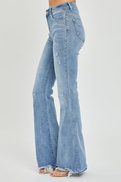 Add some flair to your denim collection with ❤️GYPSY-Risen- High Rise Frayed Hem Flare Jeans! These retro-inspired jeans feature a flattering high-rise waist and flared leg design, while the frayed hem adds a trendy touch. Dress them up with heels or keep it casual with sneakers. Elevate your style game with these versatile and fashionable jeans! How to figure out your best fit Risen jean sizing We mark our Risen jeans as true to size because they are very close to our US size guide. If you pref Leg Design, Romper Dress, Plus Size Tops, Retro Inspired, Bottoms Pants, Short Tops, Flare Jeans, Plus Size Dresses, Jumpsuit Dress