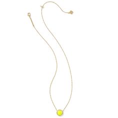 Ace your stack with the Tennis Gold Short Pendant Necklace in Chartreuse Magnesite. Set on an adjustable chain, this pendant is crafted in vibrant chartreuse magnesite with white embellishments. Whenever you’re off the court, this sporty style will show your love for the game. Metal: 14k Yellow Gold Over Brass Material: Chartreuse Magnesite Closure: Lobster Clasp with Single Adjustable Slider Bead Size: 19"Chain, 0.51"L X 0.49"W Pendant Also available in silver! Check out the rest of our Kendra Short Pendant Necklace, Gold Shorts, Brass Material, The Court, Sporty Style, Kendra Scott, Lobster Clasp, Embellishments, Tennis