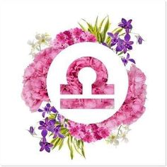 an image of flowers in the middle of a white circle with pink and purple flowers around it