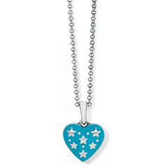 This hand enameled blue heart shaped pendant necklace is perfect to wear alone or layer with a petite necklace. The mini star shapes in silver finishes add to the charm. - Closure: Lobster Claw - Length: 16" - 18" Adjustable - Pendant Drop: 1" - Material: Enamel - Finish: Silver plated We have a double coating of lacquer finish on all of our jewelry items so all you need is just a few tips to keep your jewelry looking good from season to season. - To keep it clean, just wipe down your piece with Silver Enamel Heart Pendant Necklace, Blue Heart Charm Pendant Necklaces, Silver Enamel Heart Charm Jewelry, Blue Heart Pendant Charm Necklace For Gift, Silver Enamel Jewelry With Heart Charm, Silver Heart Necklace With Star Charm, Nickel-free Blue Heart Necklaces, Blue Heart Charm Necklaces For Gift, Blue Heart Pendant Charm Necklace