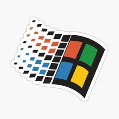 the windows logo sticker is shown on a white background with black, orange, and blue squares