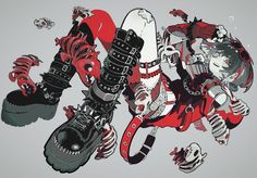 an image of a bunch of shoes that are in the air with skulls on them