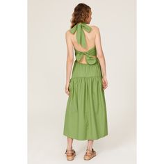 Green cotton (100% Cotton). Hourglass. Halter neckline. Sleeveless. Tie closure. 46.5" from shoulder to hemline. Imported. Midi Dress Style, Rent The Runway, Halter Neckline, Halterneck Dress, Cinched Waist, Closet Designs, Green Cotton, Halter Dress, Midi Dress