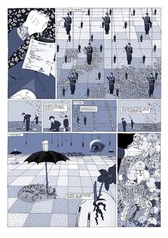 an image of a comic strip with people walking in the rain and one person holding an umbrella