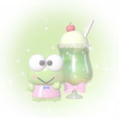 a green drink with a pink bow around its neck