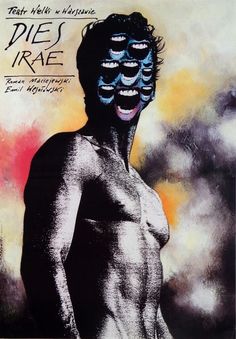 a painting of a naked man with blue eyes and black hair on it's face