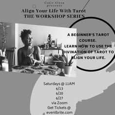 a flyer for a workshop on how to use tarot in your work - space