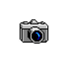 an image of a pixelated camera with blue light on the front and back side