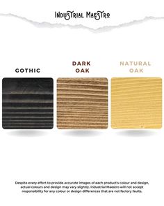 an advertisement with different colors and textures for the product, including dark oak, natural oak,