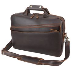 Vintage Large Leather Briefcase 16" Leather Briefcase Laptop Bag Full Grain Leather Messenger Bag Crossbody Bag For Men A Full grain leather briefcase that expresses perfect harmony between hard and soft. Top-quality full grain leather gives a sentimental feel, but the lines convey a light touch of modern. Timeless and current. Urban practicality with charisma.Briefcases for men are more than an accessory. A leather briefcase bag is an extension of who you are and what you believe in. When we craft leather briefcase bags for men, they are designed to securely house what’s necessary for taking care of business. Practicality is included, as this design snugly fits your 15.6" laptop, features spacious inner pocket for pens or phone.Leather briefcase for men can be a great addition to any outf Classic Leather Case With Laptop Sleeve, Leather Laptop Shoulder Bag For Business Trips, Leather Laptop Bag With Smooth Grain For Travel, Brown Business Travel Bag With Smooth Grain, Smooth Grain Shoulder Bag Briefcase For Travel, Smooth Grain Shoulder Briefcase For Travel, Brown Smooth Grain Travel Bag For Business, Leather Shoulder Laptop Bag With Luggage Sleeve, Leather Laptop Shoulder Bag With Luggage Sleeve