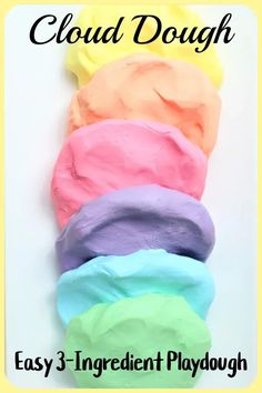 playdough with the words cloud dough on it and five different colored playdoughs