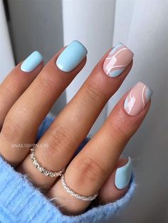 Baby Blue Nails, Short Gel Nails, Smink Inspiration, Summery Nails, Acrylic Nails Coffin Short, Nails Summer