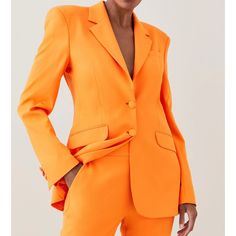 Brand Spanking New Tried On Once Never Worn New Karen Millen Modern Orange Suit Jacket 8 And Hi Waist Pants 10 Pants Have A Side Zip And Measure Waist. 16 3/4” Unstretched Rise 13 3/4 Measure Waist, Orange Suit, Leather Corset, Karen Millen, Waist Pants, Slim Legs, Suits For Women, Side Zip, Orange Color