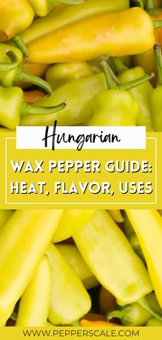 yellow peppers with the words hungarian wax pepper guide heat flavor, uses and tips on it