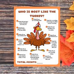 a thanksgiving card with the words, who is most like the turkey?