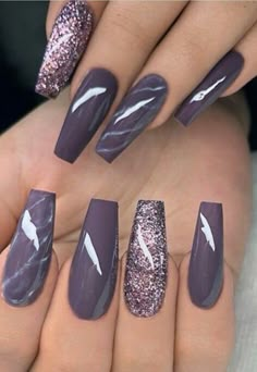 # Nails Glitter Tights, Popular Nail Colors, Purple Glitter Nails, Nail Design Inspiration, Super Nails, Coffin Nails Long, Popular Nails, Nails Coffin, Coffin Nails Designs