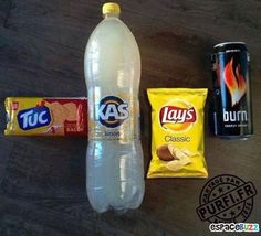 an assortment of different types of drinks and snacks on a table with the caption cell la, it fa flatt la trouver