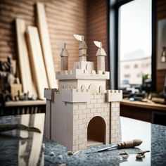 a castle model sitting on top of a table