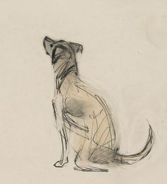 a drawing of a dog sitting on the ground