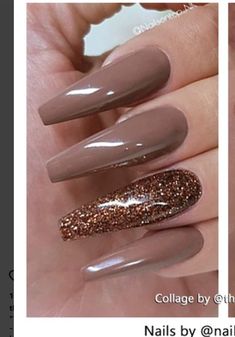 Essie Pink Nail Polish, Gold Accent Nail, Accent Nail Designs, Brown Nail Polish, Brown Nails Design, Glitter Accent Nails, Essie Nail, Brown Nails, I Love Makeup