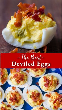 The Deviled Eggs recipe everyone will ask for! The crunchy dill pickles and crispy bacon topping make these irresistible. Best Deviled Egg Recipe Ever, Stuffed Eggs, Easy Vanilla Cake Recipe, Bacon Deviled Eggs