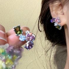 Material: Zinc Alloy Color: Dopamine Colorful Stud Earrings Fashion Element: Irregular Style: Fashion OL Trendy Multicolor Crystal Earrings As Gift, Trendy Multicolor Crystal Earrings For Gift, Multicolor Crystal Earrings For Gift, Y2k Heart, Colorful Stud Earrings, Girl Y2k, Niche Design, Star Girl, Girls Jewelry