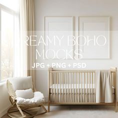 a baby's room with a rocking chair and crib