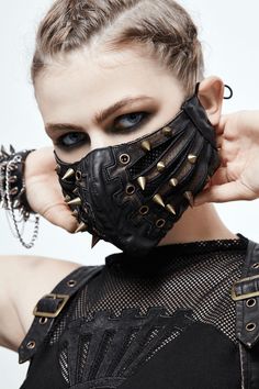 Punk Style PU Leather Mask with Spikes and Mesh / Brown Masks with Rubber Bands to Grip the Ear - HARD’N’HEAVY Steampunk Motorcycle, Мотоциклы Harley Davidson, The Mask Costume, Mouth Mask Fashion, Winter Face Mask, Mask Fashion, Mask Masquerade