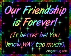 a quote from zingerbug that says, our friends is forever it better be you know way to much