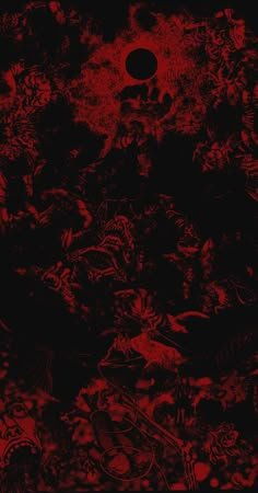 a red and black background with many images