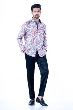 Multi-color shirt with floral, paisley and abstract print all over. - Aza Fashions Formal Paisley Print Tops For Spring, Fitted Tops With Paisley Print And Spread Collar, Fitted Paisley Print Top With Spread Collar, Paisley Print Shirt, Shirting Fabric, Shirt Pattern, Casual Shirts For Men, Full Sleeve, Paisley Print