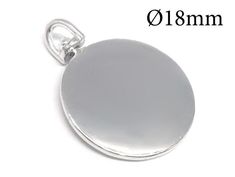 an image of a round silver pendant on a white background with the measurements for it