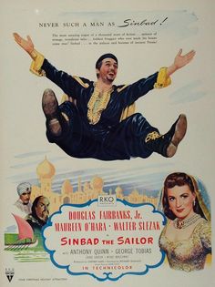 an old movie poster for sinad the sailor with a man flying through the air