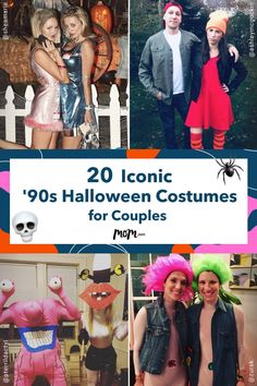 halloween costumes for couples with text overlay that reads 20 iconic'80s halloween costumes for couples