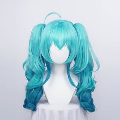 Vocaloid Miku Green Gradient Curly 55cm Long Cosplay Wigs With Chip Ponytailss Halloween Party Green Gradient, Costume Wigs, Halloween Party Costumes, Beauty Saloon, Wig Cap, Cosplay Wigs, Vocaloid, Halloween Party, Pom Pom