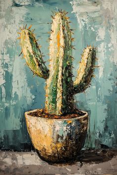 a painting of a cactus in a pot