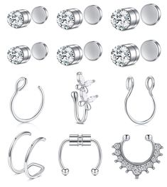 PRICES MAY VARY. [Package]: 6pcs silver fake septum fake nose ring + 3pcs silver fake nose ring stud. Come with a black velvet pouch. [Safety Material]: These fake piercing jewelry made of 316L surgical stainless steel, smooth polished surface, comfortable for long time wear. [Size]: Fake nose ring hoop gauge: 16G(1.2mm)/18G(1.0mm)/20G(0.8mm); Inner diameter : fake septum nose ring 14mm,other fake nose ring hoop: 8mm. fake nose stud diameter: 3mm. [Multi Use]: These fake nose rings can be used a Nose Ring Piercing Aesthetic, Fake Persings Nose, Magnetic Nose Stud, Magnetic Piercings, Magnetic Nose Ring, Nose Piercing Fake, Fake Nose Stud, Fake Nose Piercing, Nose Cuffs