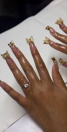 Glitter Gold Nails, Duck Nails, French Acrylic Nails, Classy Acrylic Nails