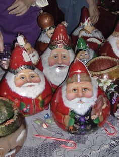 a group of gnome figurines sitting on top of a table