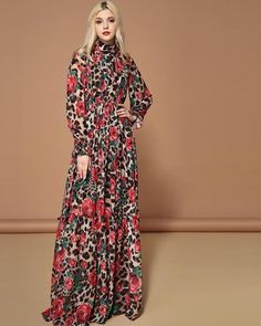 Floreal-print silk chiffon long sleeves dress, puff cuff sleeve, flouncy long dress. Drawstring at waist. Long Sleeve Chiffon Dress, Print Long Dress, Rose Party, Fashion Runway, Printed Long Dresses, Chiffon Long Sleeve, Elegant Party, Long Sleeve Maxi, Bohemian Dress